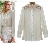 Camisa de Chiffon com Renda