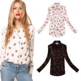 Camisa de Chiffon com estampa de Beijos