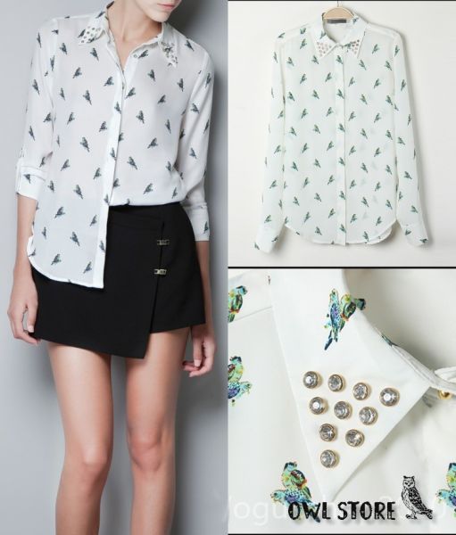 Camisa de Pássaros com tachinhas